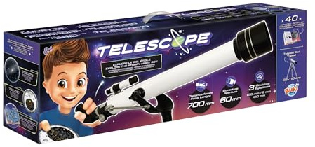 BUKI TS010 Telescope for Children Aged 8+ - 40 Activities to Discover Starry Sky, Planets and Moon - 60mm Aperture 700mm Focal Length Metal Tube 3 Eyepieces Aluminium Tripod