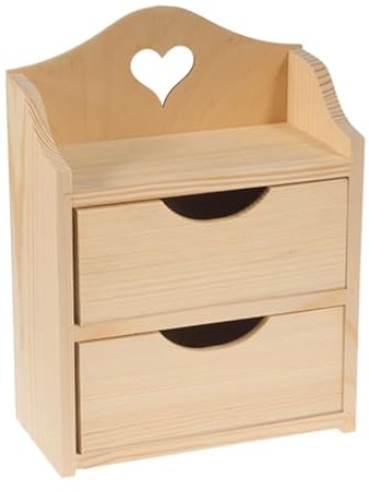 Wooden World - Small wooden storage box with 2 drawers and a heart-shaped design