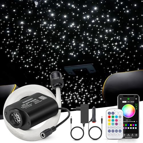 SUNKENET 6W Twinkle Sternenhimmel Auto, 650pcs*0.75mm*3m Sternenhimmel Glasfaser RGBW Bluetooth-APP/Fernbedienung Led Glasfaser Licht für Auto/Decke/Theater