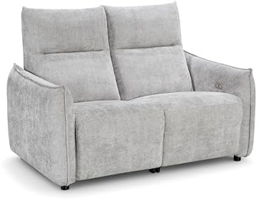 Modern Grey Fabric 2 Seater Recliner Sofa | USB Port & Cupholders | Smooth Electric Recline | High Back | Soft & Elegant Upholstery | Ideal for Living Room, Cinema, Gaming Room, Bedroom | Carrera