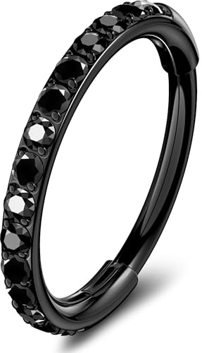 OUFER 20 g Halloween-Nasenringe, chirurgischer 316L-Stahl, schwarzer Segment-Clicker mit Scharnier, schwarze CZ-Daith-Ohrringe, Rook, Tragus, Knorpel, Helix, Lippenpiercing-Schmuck, 6/7/8 mm