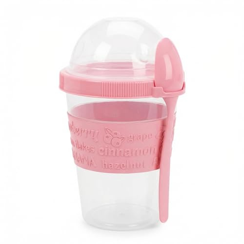 MIJOMA Joghurtbecher To Go 600ml mit Löffel & Trennfach – Frühstücksbecher mit Schraubdeckel – BPA-frei & auslaufsicher – ideal für Müsli Snacks Büro Schule unterwegs (Rosa)