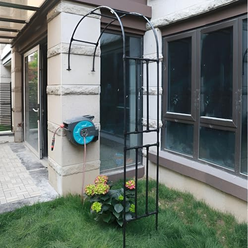 Arche De Jardin Demi-côté, pour Plantes Grimpantes, RosesTonnelle De Robuste, Exterieur en Fer Forgé(Black,280x240cm/9.2x7.9ft)