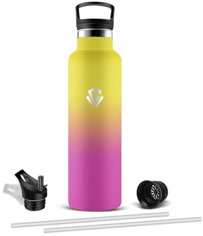 Mujigaga Gourde Isotherme, Reutilisable Gourde 1l avec Paille, Anti Fuite Bouteille Isotherme sans BPA, Gourdes Sport en Acier Inoxydable pour Randonnee, Camping, Voyage