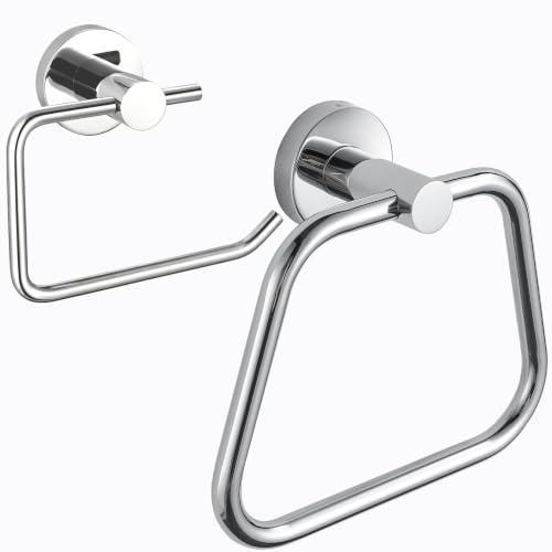 Katezon SUS304 Stainless Steel Toilet Paper Holder and Towel Ring | 2 Pieces Bathroom Hardware Accessories Towel Hanger and Hand Towel Holder for Bath or Kitchen, Wall Mounted (Chrome)