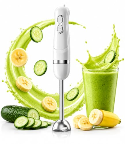 1100W Stabmixer Edelstahl, Elektrischer Pürierstab & Hand Blender, Weiß | 2 Geschwindigkeitsstufen + Turbo, Kupfermotor, Spülmaschinenfest, Food Processor für Babynahrung, Smoothies & Suppen