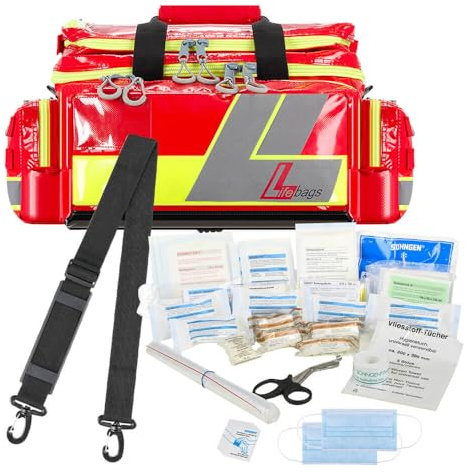 TMS PRO SHOP Lifebag Notfalltasche M, rot/silber/gelb, SÖHNGEN, mit Füllung nach DIN 13157, Art.-Nr. 611051 | Erste Hilfe Tasche | Sanitätstasche | Notfalltasche