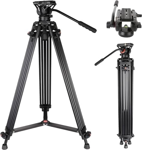 COMAN Video Tripod, KX3636 74 inch Professional Heavy Duty Aluminum Tripod with Quick Release Plate and 360 Degree Fluid Head for DSLR, Camcorder, Cameras Max Load:17.6lbs/8Kg