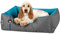 BedDog Hundebett LUPI, Hundekissen mit Abziehbaren Waschbaren Bezug, Hundekorb, Hundesofa, für Kleine Hunde, S, grau-blau