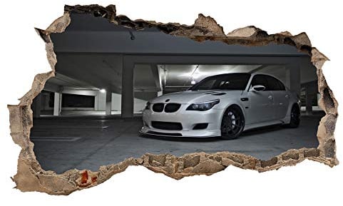 3D Wandtattoo Mauerloch Wandsticker Wandaufkleber Durchbruch Auto Motorrad Kfz selbstklebend H 60 x B 100 Schlafzimmer Wohnzimmer (WL13)