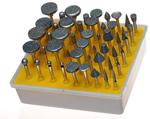 Chiloskit Juego de 50 piezas de 1/8 pulgadas con cabezal de molienda rotativo recubierto de diamante para joyería, juego de brocas de pulido para herramientas Dremel, accesorios de fijación