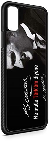 aina Kompatibel mit iPhone X Silikon Hülle Handyhülle Flexibles Slim Case Cover Atatürk Imza Motiv Bild Schwarz