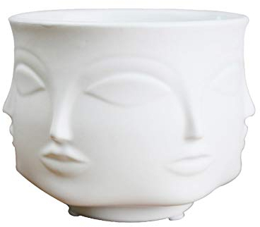 Vaso in ceramica bianca, design con facce, piccolo, per piante grasse, cactus, fiori, piante