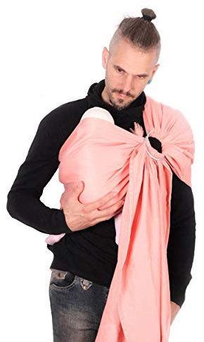 SCHMUSEWOLKE Ring Sling Baby-Tragetuch Hybrid Strukturwebung Coral BIO-Baumwolle 80 x 215 cm Babysize-Toddlersize Baby und Kleinkinder 9-60 Monate 6-16 kg Hüfttrage