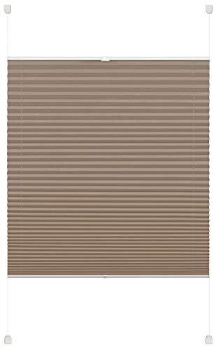 Deco Company Plissee zum Klemmen, Blickdichtes Faltrollo, Alle Montage-Teile inklusive, EASYFIX Plissee verspannt mit zwei Bedienschienen, Taupe, 110 x 130 cm (BxH)