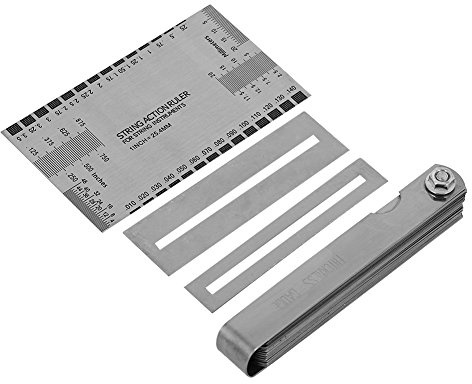 Drfeify Acción de Cuerda de Guitarra, Regla de Calibre de Acción de Cuerda + Calibradores de Espesores de 32 Piezas + Protectores de Traste del Diapasón