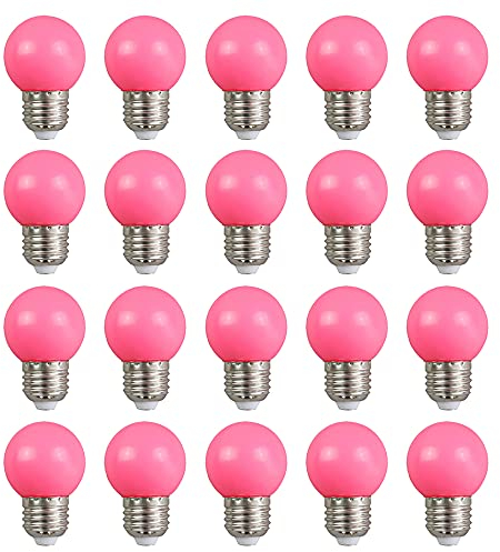 Farbige 2W E27 G45 LED Leuchtmittel, e27 Beleuchtung Glühbirnen, bunte glühbirnen für Hochzeit Halloween Weihnachten Party Bar, Wasserdichte Lichterkette für Innen und Außen Bereich, Rosa 20 Stück