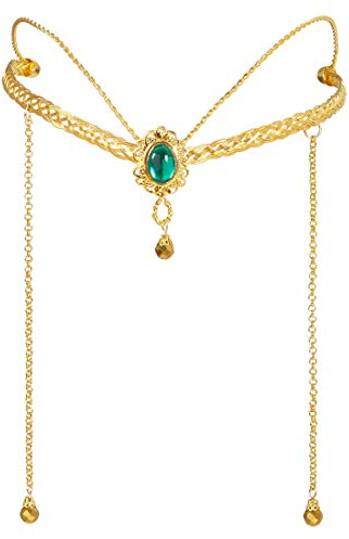 Amakando Schöner Mittelalter-Haarschmuck Burgfräulein mit Schmuckstein/Gold/Märchenhaftes Stirnband für Elfen, Feen & Elben/EIN Blickfang zu Fasching & Karneval