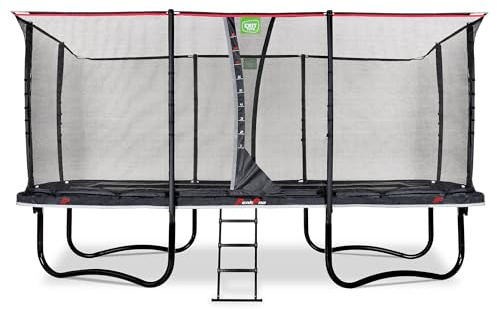 EXIT Toys PeakPro Rechteckiges Trampolin - 305x519cm - Mit Sicherheitsnetz, Sprungzähler und Trampolinleiter - Reflektierender Schutzrand - Mit Fußschutzsystem - Rostfrei - Für Kinder - Schwarz