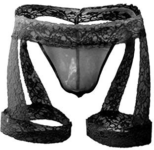 Oludkeph Men's Lingerie Panties Lace Tirm Bulge Pouch G-String Bikini Thongs Underwear with Garter