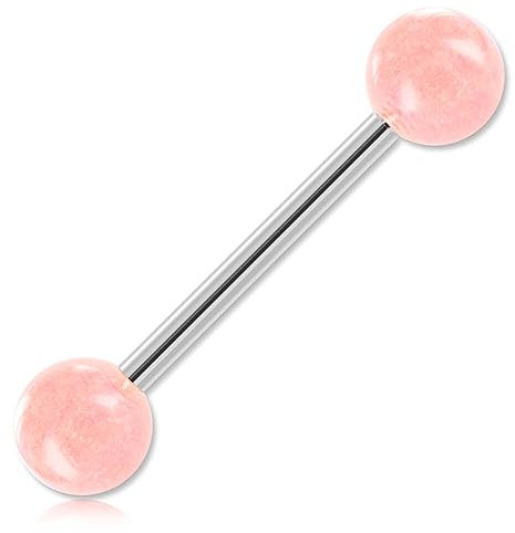 Inoki - Barbell de langue Phosphorescent uni - Jonc/Tige 1.6 mm, Long. int. 14 mm, Boule 5 mm - Rose