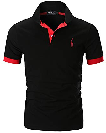 APAELEA Moda Bordado de Jirafa Clásico Camisas 100% Algodón Manga Corta Polos para Hombre,Negro,XXL