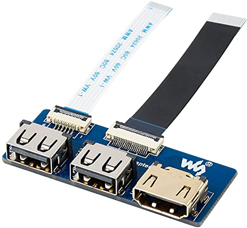 USB HDMI Adapter für Waveshare CM4-IO-BASE, USB 2.0 zu HDMI Konverter mit 2×USB 2.0 Ports, 1×HDMI Ports, 1×USB 2.0 FFC Anschluss, 1×HDMI FFC Anschluss, Anpassung FFC Anschluss an Standard Anschluss