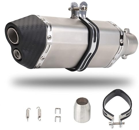 Universel Moto Pot d'échappement Silencieux Corps en Acier inoxydable tête en imitation fibre de Carbone éliminateur de Bruit arrière modifié pour Moto DB Killer pour Scooter de VTT (Silver2)