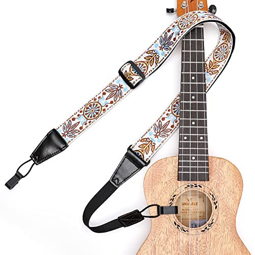 IHOBOR Ukulelengurt ohne Bohren, verstellbarer Doppel-J-Haken, Premium-Jacquard-Pusteblumen-Clip, Ukulelengurt, einfach zu bedienen und passend für die meisten Standard-Ukulelen-Größen