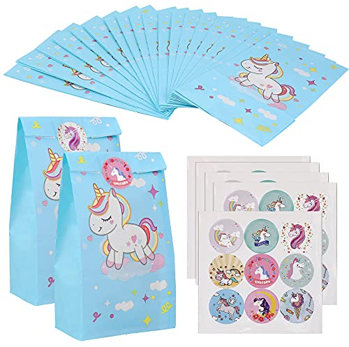 20 Pezzi Sacchetti Regalo di Carta, Unicorno 45 Adesivi Caramella Sacchetto sacchetti festa compleanno bambini, Sacchetto di Carta per Bambini Feste