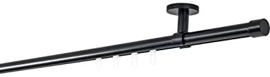 ondeco Gardinenstange auf Maß Innenlauf 20mm Cap 1-lauf Vorhangstange Deckenträger 4cm Stilgarnitur mit Gleiter für Vorhänge Schwarz 110cm
