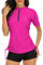 Halcurt Rash Guard Shirt Damen Neoprenanzug Badeoberteile Surf Shirt Zip Surf Top Pink
