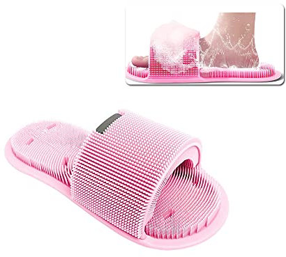 Ygapuzi Shower Foot Scrubber,Soft Silicone Foot Cleaner with Non-Slip Suction Cups,Exfoliating Dead Skin Foot Massager Slipper improve Circulation & Soothes Tired Feet for Unisex Adults - 1pcs (Pink)