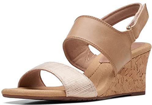 Clarks Women's Kyarra Faye Wedge Sandals, Warm Beige Lea, 3 UK