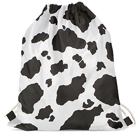 Wanyint Rucksack mit Kordelzug, Cinch-Sack, wasserdichte Sport-Turntasche, Turnbeutel, lässiger Tagesrucksack für Damen und Herren, Kuh bedruckt, M/L