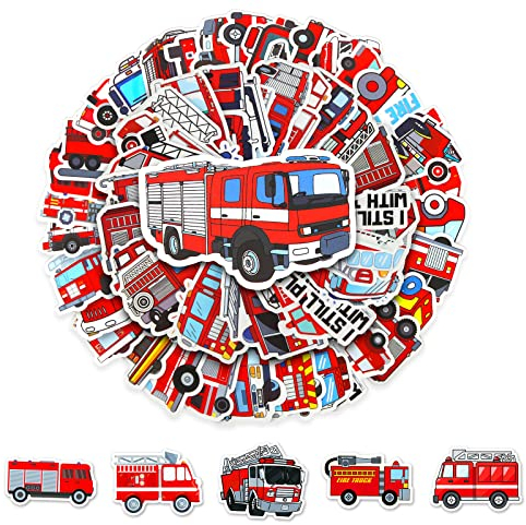 Feuerwehr Aufkleber Feuerwehrauto Sticker 100 Stücke Fire Truck Deko für Auto Laptop Computer Skateboard Wasserflaschen Koffer Fahrrad Motorrad Wandsticker Geeignet (Feuerwehr Aufkleber)