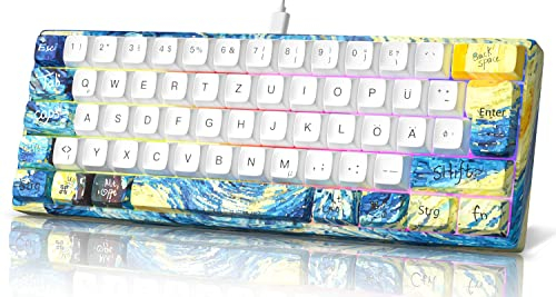 MIHIYIRY Clavier de jeu mécanique à 60 %, mini clavier mécanique 62 touches avec commutateur rouge et rétroéclairage RVB pour Windows et Mac (disposition QWERTZ)