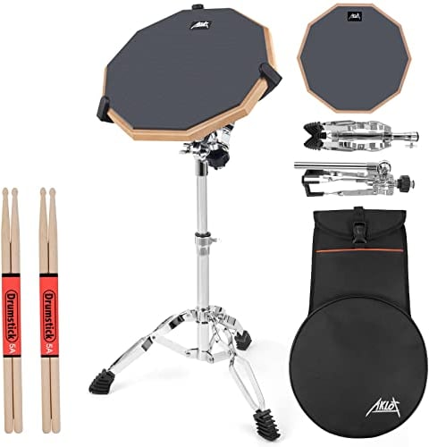 Pad batteria AKLOT Set di tamponi per batteria drum practice pad pad allenamento batteria 12in silicone per bambini adulti con supporto per rullante, biadesivo, bacchette, borsa