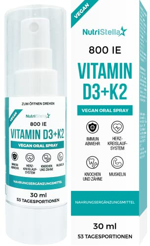 NutriStella Vegan Vitamin D3 K2 Spray - Hochdosiert - Hohe Bioverfügbarkeit - Premium-Qualität: MenaQ7® All Trans - Muskeln - Knochen - Herz
