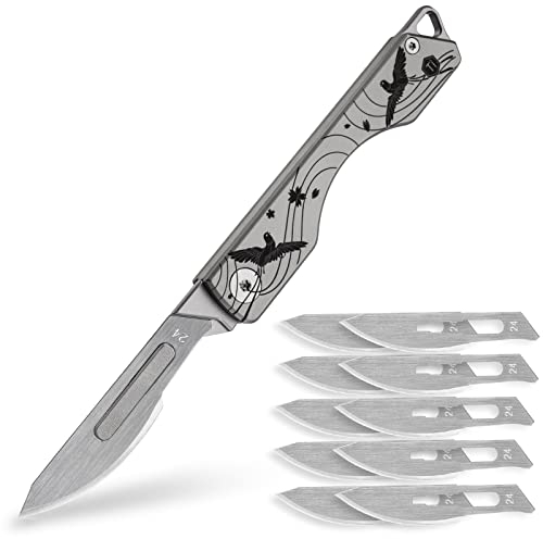 KeyUnity Coltello pieghevole in titanio KK01, coltellino tascabile EDC con lama sostituibile n. 24, per caccia all'aperto, campeggio, pesca, escursionismo per uomini e donne