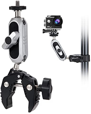 Morsetto Treppiede Super Clamp per Fotocamera Super Clamp con Testa a Sfera Girevole 360° Filettatura 1/4 e Foro Filettato 1/4 per GoPro Action Cam Monitor