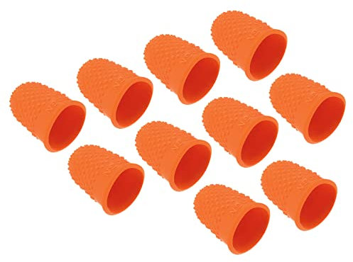 PATIKIL 0.67 10Pack Gummi Fingerspitze Silikon Daumen Fingerkuppen Schutz Abdeckungen Schutzpolster Fingerhut Griffe für Büro Zählen Nähen Orange XS Größe