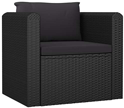 XIAOGUANG Sessel mit Auflagen, Sessel Wohnzimmer, Lesesessel, Stillsessel, Fernsehsessel, Poly Rattan Schwarz