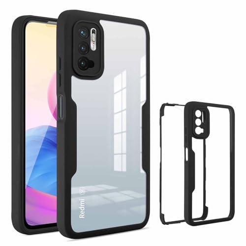 WBWONE Funda para Xiaomi Redmi Note 10 5G | Poco M3 Pro 5G con Protector de Pantalla Incorporado, Antigolpes Transparente PC Carcasa Bumper Silicona TPU Protección Case. Negro