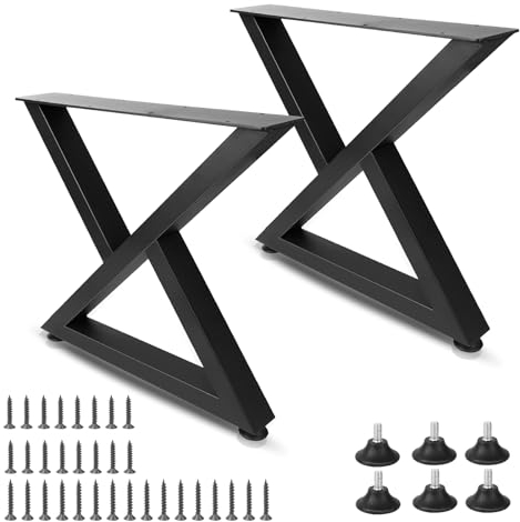 DBREAKS 2 Pcs Patas de Muebles X Forma Industrial, 40cm Metal Negro Para Mesa Escritorio, Comedor, Mesas de Café y Auxiliares
