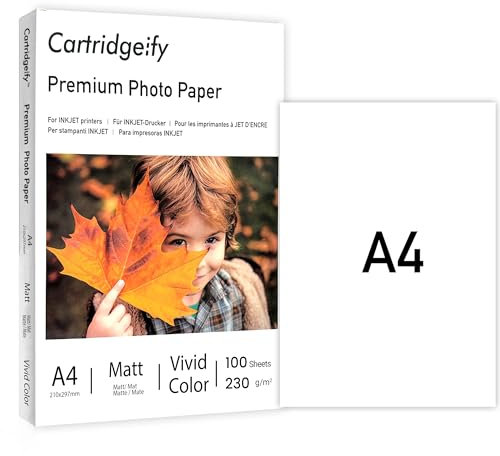 Cartridgeify Papel fotográfico mate de doble cara para inyección de tinta A4, 100 hojas, 230 g/m², para todas las impresoras de inyección de tinta