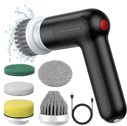 Electric Spin Scrubber, Spofan Cordless Cleaning Brush, Power Scrubber with 6 Replaceable Brush Heads and 2 Rotating Speed, Handheld Shower Scrubber for Kitchen, Bathroom Tub, Floor, Tile, Window