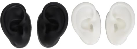 2 Paar Silikon-Ohr-Modelle, linkes und rechtes weiches flexibles Modell für Ohrlochstechen, Silikon-Körperteile für Ohrring-Schmuck-Display, Akupunktur-Lehrmittel (Schwarz und