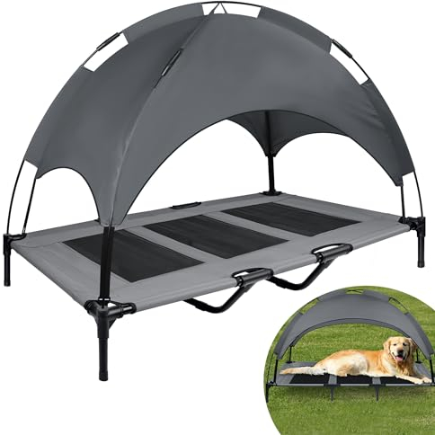 YRHome Lit surélevé pour chien, avec toit, protection solaire, baldaquin, canapé d'extérieur pour chien, avec coussinets de pieds antidérapants, toit imperméable et tissu en maille respirante, taille