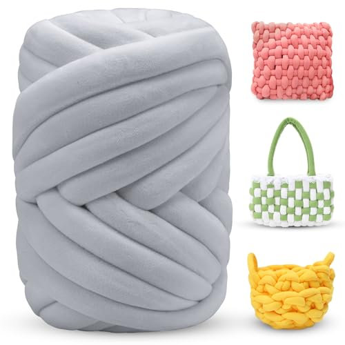 LEREATI Armstricken Wolle 500g Dicke Wolle zum Handstricken Chunky Yarn Schlauchgarn Häkelwolle Dickes Garn zum Häkeln Stricken, für Anfänger, Decken, Tasche, Handstrickgarn (Silber Grau)